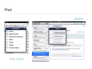 iPad

               Toolbar




   Pop-overs
 