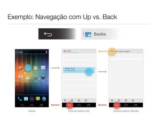 Exemplo: Navegação com Up vs. Back
 