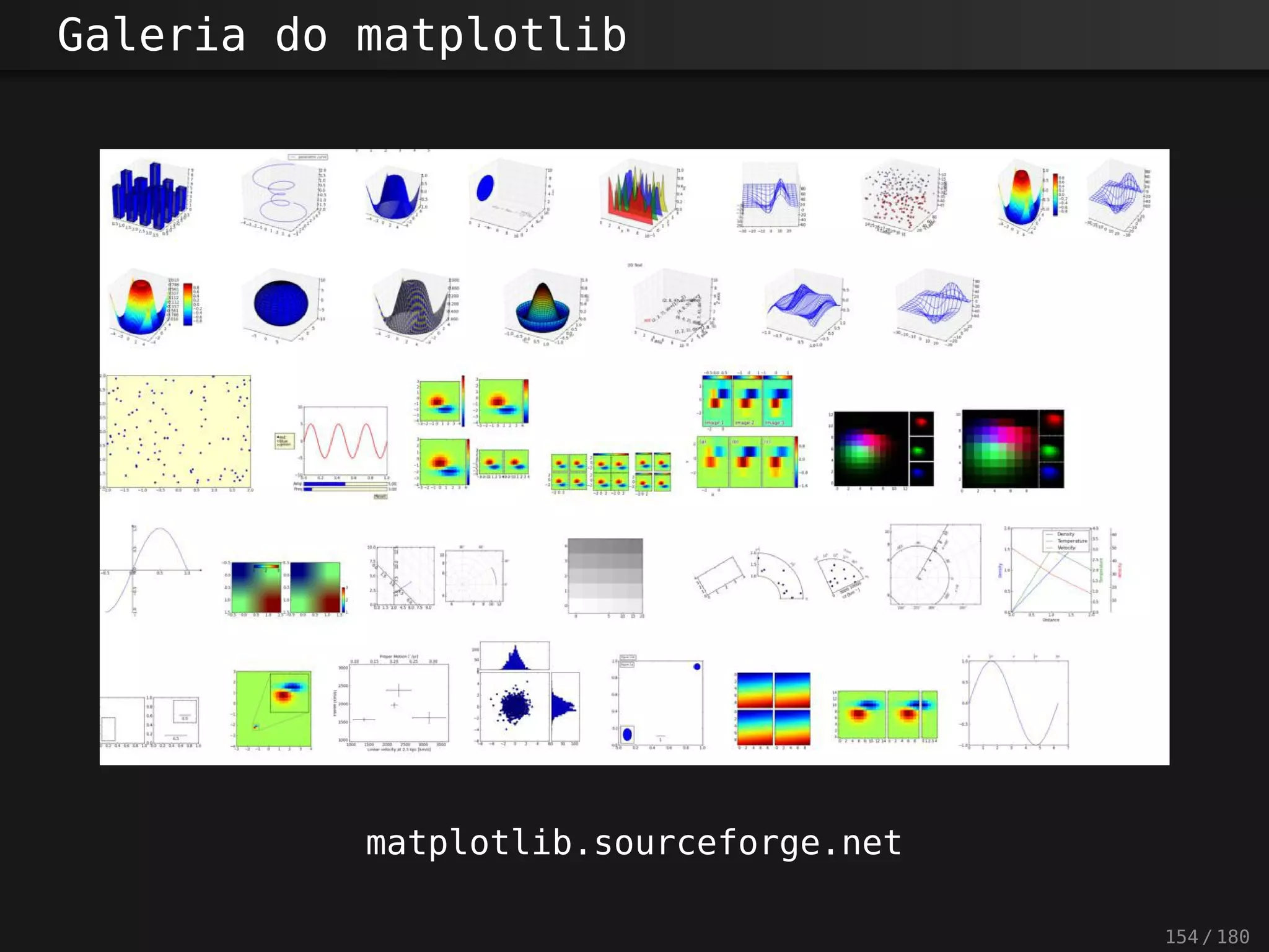 Galeria do matplotlib
matplotlib.sourceforge.net
154 / 180
 