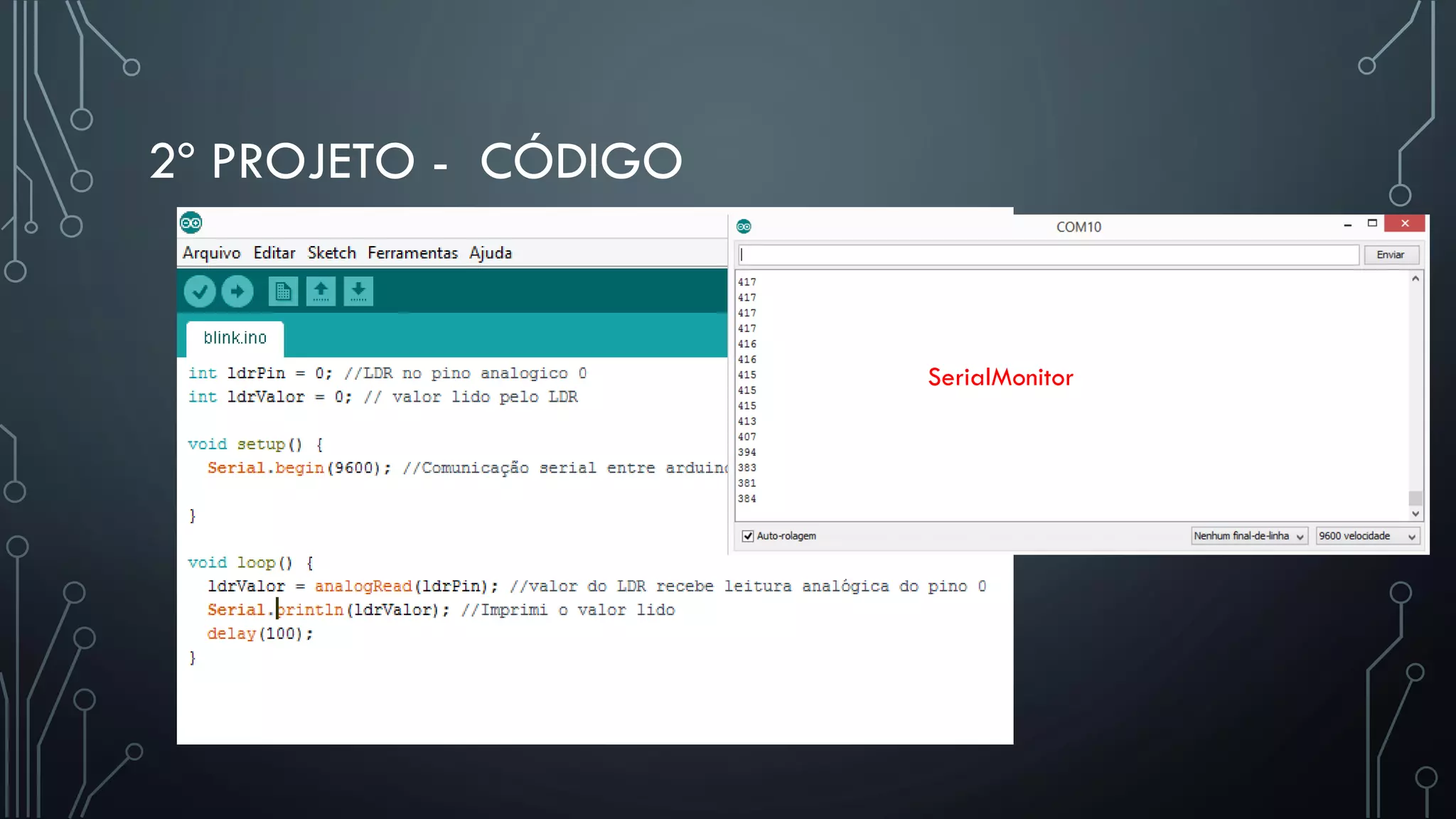 2º PROJETO - CÓDIGO
SerialMonitor
 