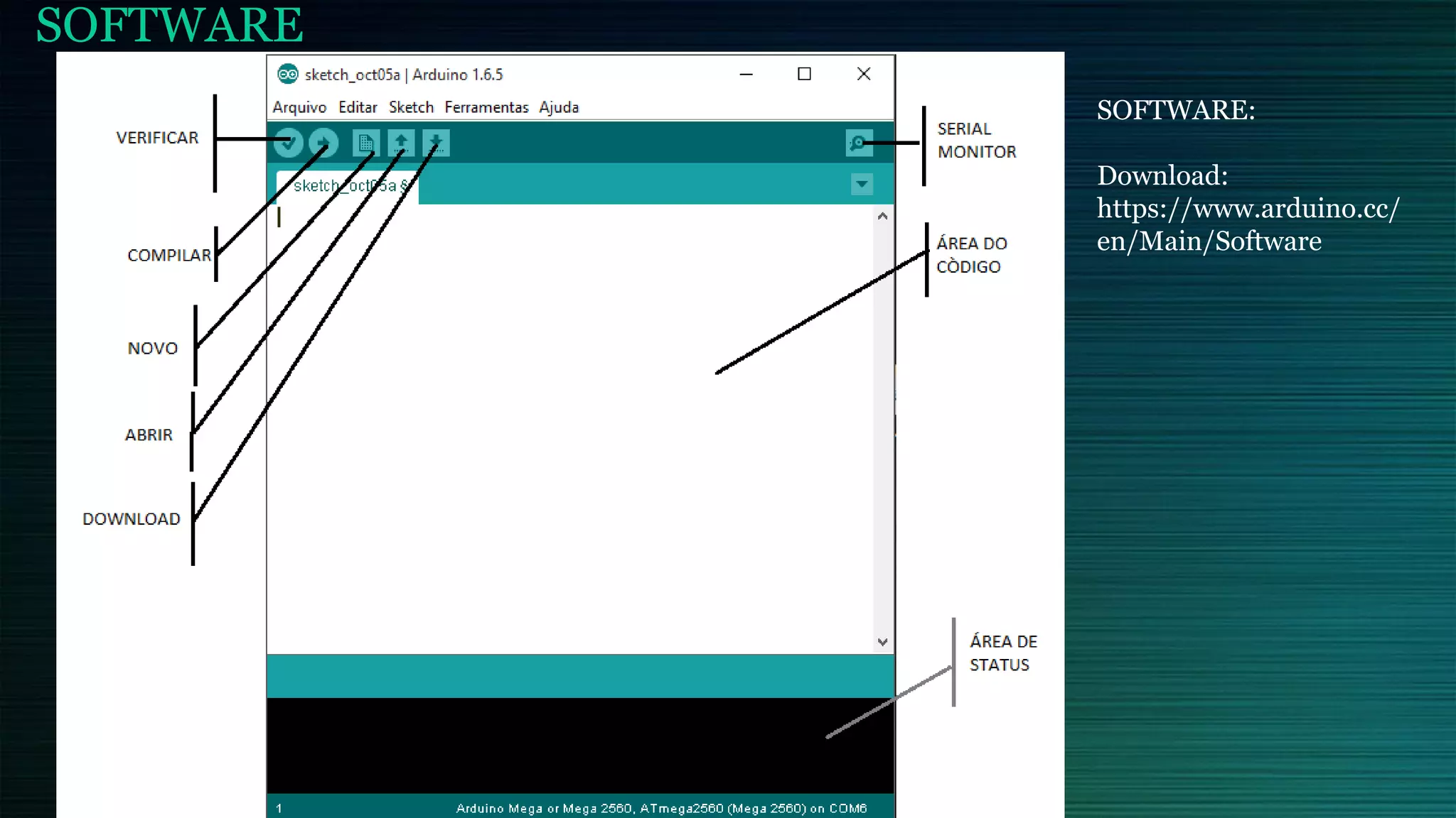 SOFTWARE
SOFTWARE:
Download:
https://www.arduino.cc/
en/Main/Software
 