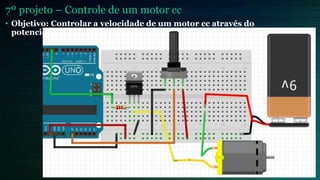 7º projeto – Controle de um motor cc
• Objetivo: Controlar a velocidade de um motor cc através do
potenciometro.
 