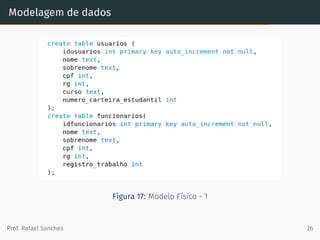 Modelagem de dados
Figura 17: Modelo Físico - 1
Prof. Rafael Sanches 26
 