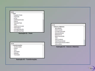 Ilustração 43 – Vetores e Matrizes 
Ilustração 41 – Texto 
Ilustração 42 – Transformações 
26 
 