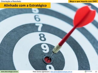 23
Meça o que importa com OKR
Rildo Santos (@rildosan) rildo.santos@etecnologia.com.br
www.etecnologia.com.br
Orientação a Resultado
Alinhado com a Estratégico
 