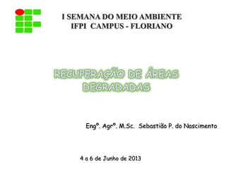 Engº. Agrº. M.Sc. Sebastião P. do Nascimento
4 a 6 de Junho de 2013
 