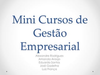Mini Cursos de
Gestão
Empresarial
Alexandre Rodrigues
Amanda Araújo
Eduarda Santos
José Gadelha
Luiz França
 