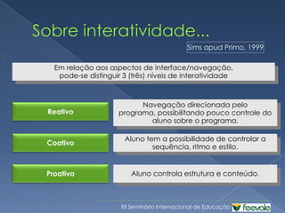 InteratividadeDomínio da informáticaRepresenta o diálogo homem-máquinaEspecifica um tiposingular de interaçãoInteração mediada por computador