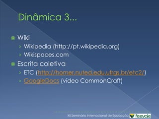 Sobre interatividade...Primo, 2003Envolve a questão da interatividade como argumento de venda.Enfoque mercadológicoSustenta que há interação quando o usuário dialoga com o sistema informático. Enfoque antropomórficoO enfoque não recai no interagente individual, nem no conteúdo das mensagens, mas valorização dos relacionamentos emergentes na interação Abordagem sistêmico-relacionalinteraçãomútuaInteraçãoreativa