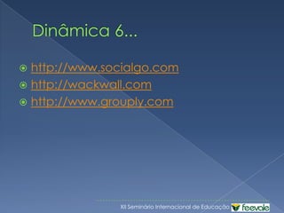 Comunidades virtuaisCastells, 2003A formação de comunidades virtuais, baseadas na comunicação online, foi interpretada como a culminação de um processo histórico de desvinculação entre localidade e sociabilidade;Novos padrões de relações sociais substituem as formas de interação humana territorialmente limitada.