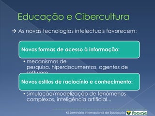 Lemos (2007): a cultura contemporânea associada às tecnologias digitais vai criar uma nova relação entre a técnica e a vida social.Sobre “o virtual”...Relacionado à InformáticaTécnicoAlgo que não é realCorrenteAquiloqueexisteapenasempotência e nãoemato; o virtual não se opõeao real, masaoatual (desterritorialidade)‏Filosófico