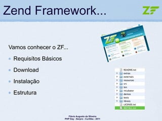 Zend Framework...

Vamos conhecer o ZF...

 Requisítos Básicos

 Download

 Instalação

 Estrutura


                     ...