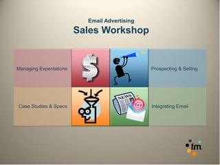 Email Advertising
                        Sales Workshop


Managing Expectations                         Prospecting & Selling




Case Studies & Specs                          Integrating Email




                                                                      1
 