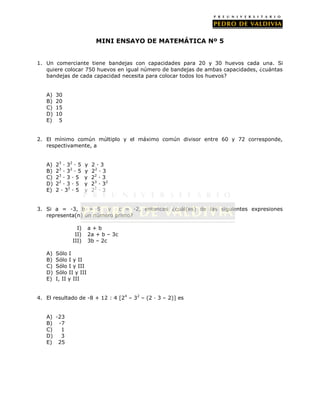 PDV: Matemática Mini-Ensayo N°5 (2012)