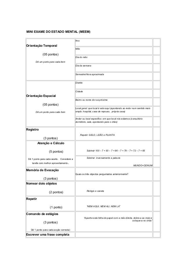 Exame do estado mental psiquiatria