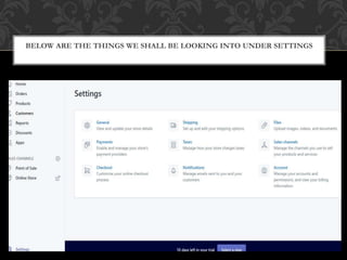 BELOW ARE THE THINGS WE SHALL BE LOOKING INTO UNDER SETTINGS
 