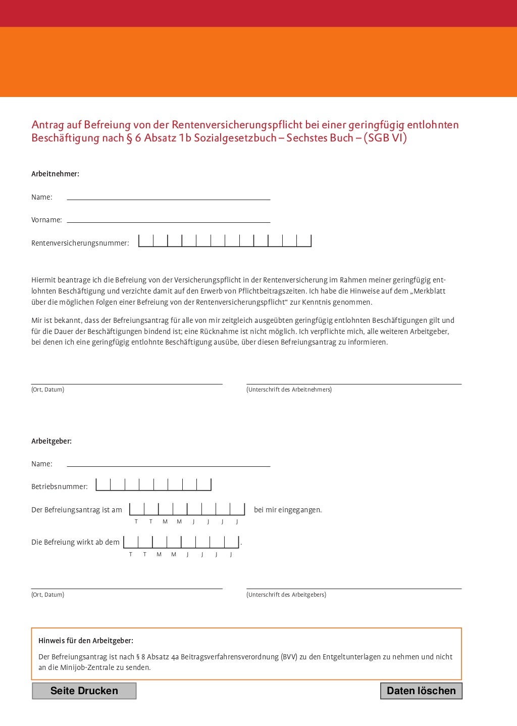 Minijob-Zentrale Befreiungsantrag RV Pflicht