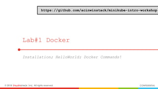 © 2018 inwinSTACK Inc. All rights reserved. CONFIDENTIAL
Lab#1 Docker
Installation; HelloWorld; Docker Commands!
https://github.com/acinwinstack/minikube-intro-workshop
 
