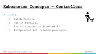 © 2018 inwinSTACK Inc. All rights reserved. CONFIDENTIAL
• Jobs
o Batch Pattern
o Run in parallel
o Run to completion (then exit)
o Independent but related processes
Kubernetes Concepts – Controllers
 
