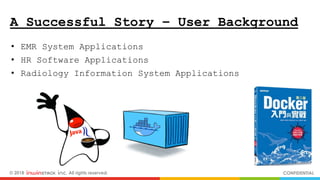© 2018 inwinSTACK Inc. All rights reserved. CONFIDENTIAL
A Successful Story – User Background
• EMR System Applications
• HR Software Applications
• Radiology Information System Applications
 