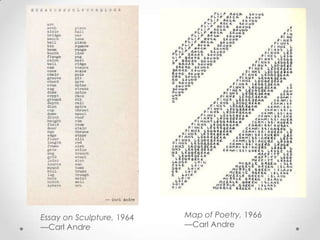 Essay on Sculpture, 1964   Map of Poetry, 1966
—Carl Andre                —Carl Andre
 