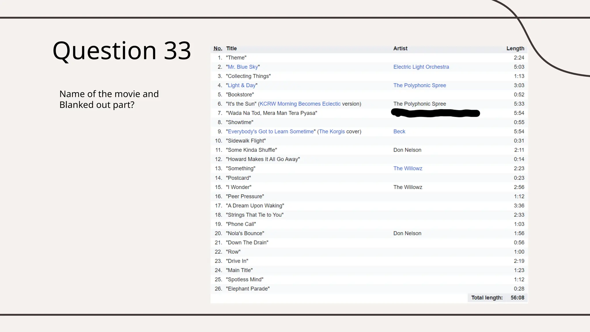 Question 33
Name of the movie and
Blanked out part?
 