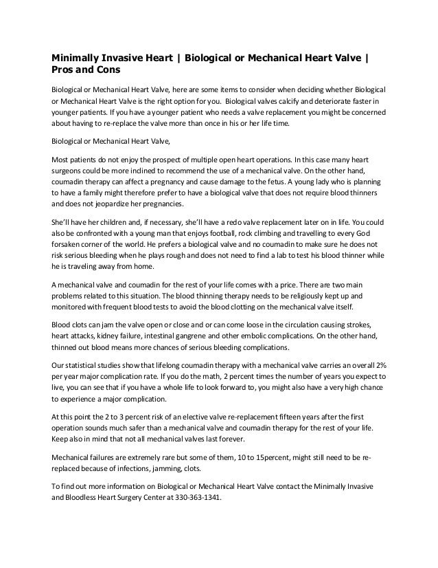 Minimally invasive heart biological or mechanical heart valve pros and cons