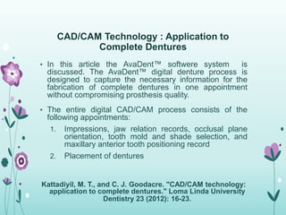 Flowchart for Designing and Fabricating Complete
Dentures via CAD/CAM Technology
 