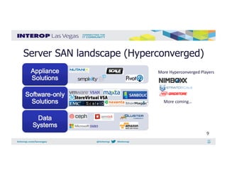 Server SAN landscape (Hyperconverged)
More	
  Hyperconverged	
  Players	
  
More	
  coming…	
  
9	
  
 