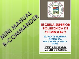 ESCUELA SUPERIOR
POLITECNICA DE
CHIMBORAZO
ESCUELA DE INGENIERIA
ELECTRONICA
TELECOMUNICACIONES Y
REDES

JESSICA ALEXANDRA
MONTERO VALENCIA

 