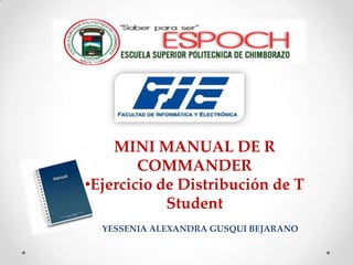 MINI MANUAL DE R
COMMANDER
•Ejercicio de Distribución de T
Student
YESSENIA ALEXANDRA GUSQUI BEJARANO

 