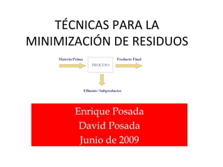 TÉCNICAS PARA LA MINIMIZACIÓN DE RESIDUOS Enrique Posada David Posada Junio de 2009 