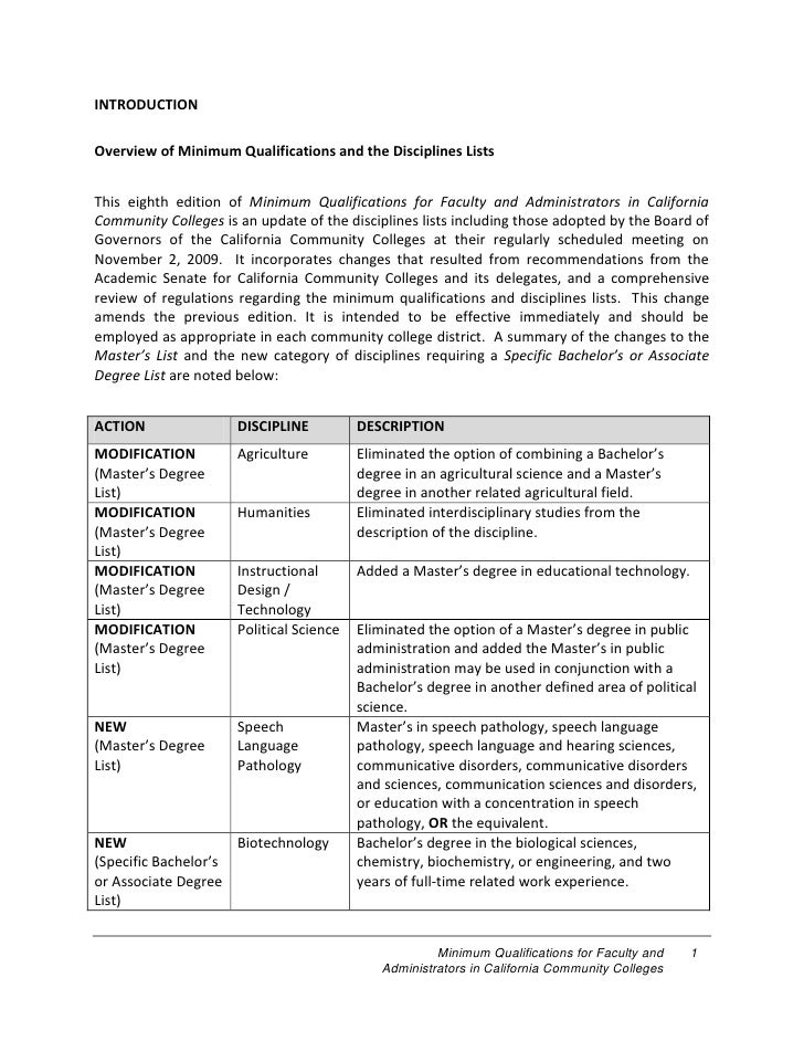 Minimum Qualifications for