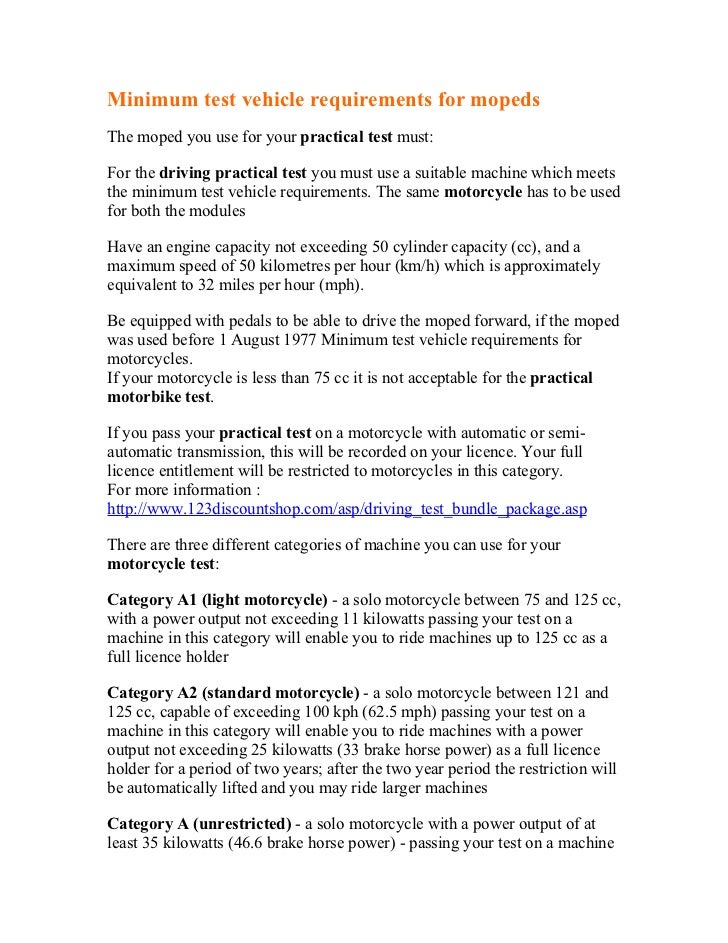 requirement for test driving vehicle test: Minimum Driving mopeds for requirements test requirement for test driving vehicle test: Minimum Driving mopeds for requirements test