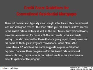 Credit Score Guidelines for
Conventional Residential Mortgages
The most popular and typically most sought after loan is th...