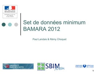 Set de données minimum
BAMARA 2012
   Paul Landais & Rémy Choquet




                                 1
 