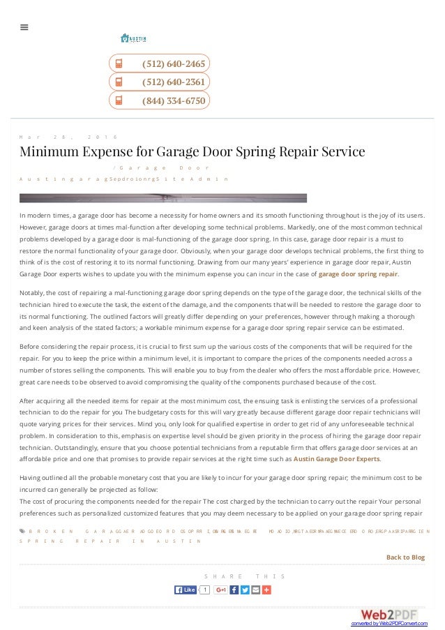 Minimum Expense For Garage Door Spring Repair Service