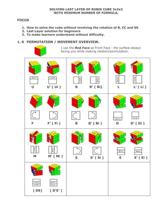 SOLVING LAST LAYER OF RUBIK CUBE 3x3x3<br />WITH MINIMUM NUMBER OF FORMULA.<br />FOCUS<br />,[object Object]