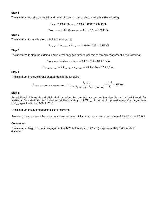 Minimum Bolt Thread Engagement with Respect to Various Material Stren…