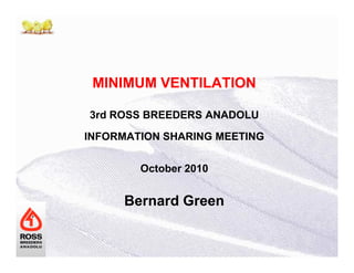 MINIMUM VENTILATION
3rd ROSS BREEDERS ANADOLU
INFORMATION SHARING MEETINGINFORMATION SHARING MEETING
October 2010
Bernard Green
 