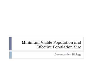 Minimum Viable Population and
Effective Population Size
Conservation Biology
 