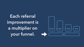 Each referral
improvement is
a multiplier on
your funnel.
 