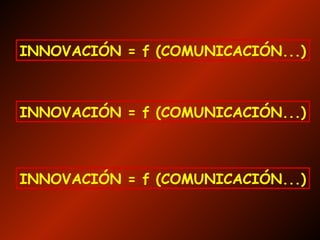 INNOVACIÓN = f (COMUNICACIÓN...)

INNOVACIÓN = f (COMUNICACIÓN...)

INNOVACIÓN = f (COMUNICACIÓN...)

 