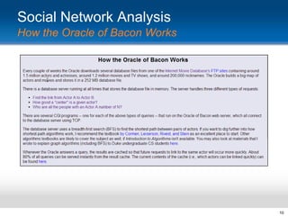 Social Network Analysis
How the Oracle of Bacon Works

10

 
