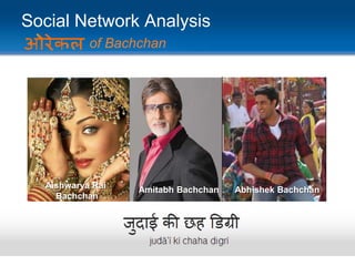 Social Network Analysis
of Bachchan

Aishwarya Rai
Bachchan

Amitabh Bachchan

Abhishek Bachchan

 