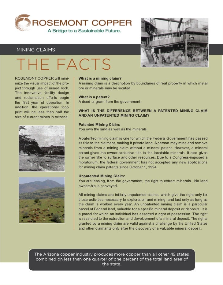 Rosemont Copper Mining Claims Fact Sheet