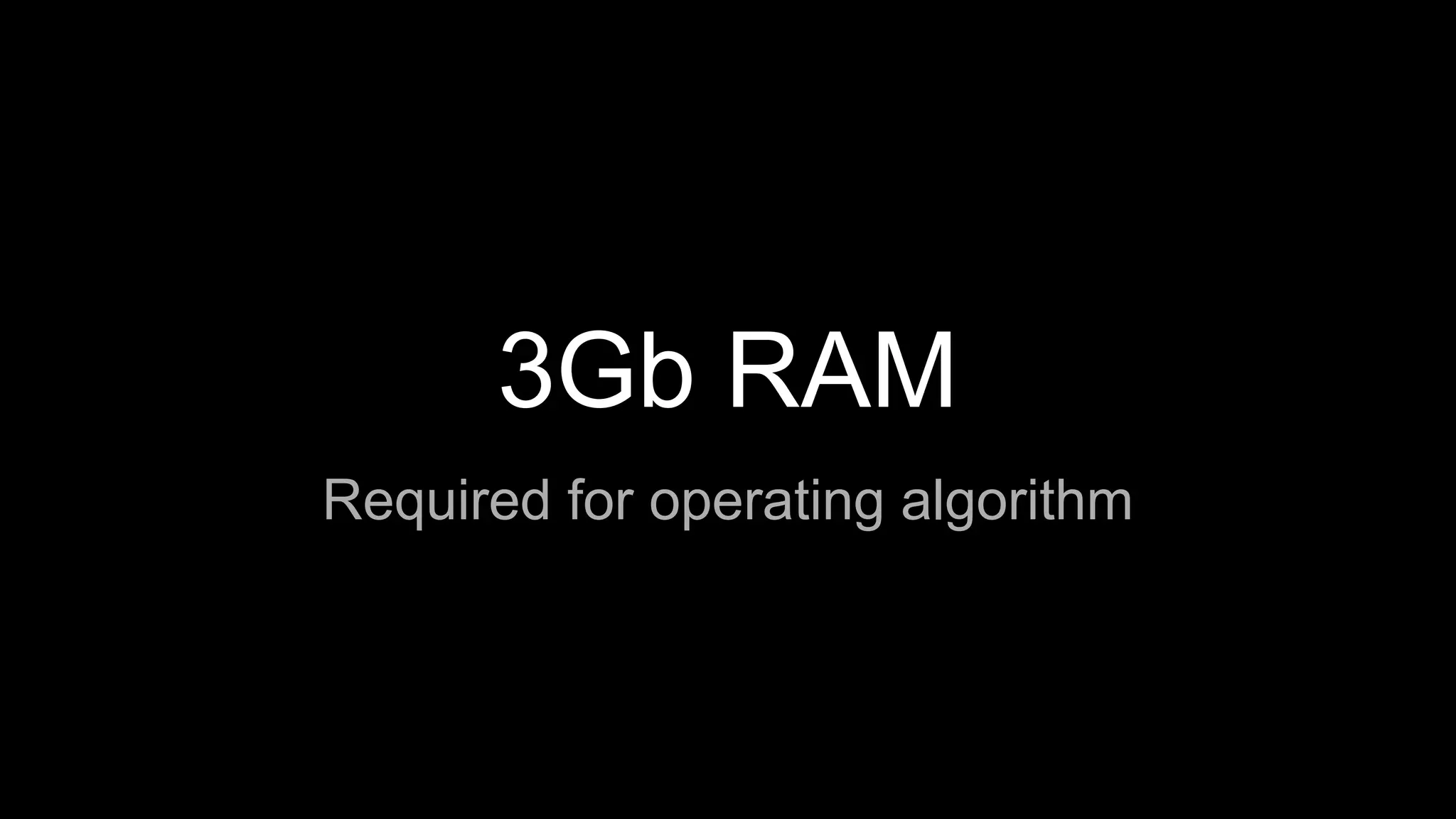 3Gb RAM
Required for operating algorithm
 