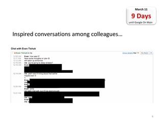 Few Small Problems To Overcome: No public announcement / zero public awareness  No website or social media presence No money, no permission, no insurance The city says it is impossible to do in the time frame  You’re crazy. . No prob. Just get me some coffee.  March 7 13 Days until Google On Main ! 