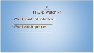 THEN: Watch x1
▪ What I heard and understood:
______________________
▪ What I think is going on:
______________________
10
 