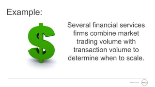 Software Group
Example:
Several financial services
firms combine market
trading volume with
transaction volume to
determine when to scale.
 